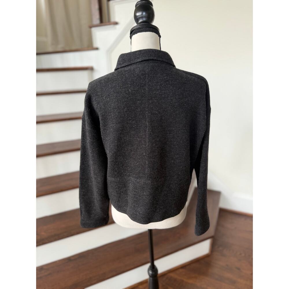 J.Crew Dark Charcoal Wool Blend Fleece Lined Button Down Lady Cardigan - Picture 3 of 5